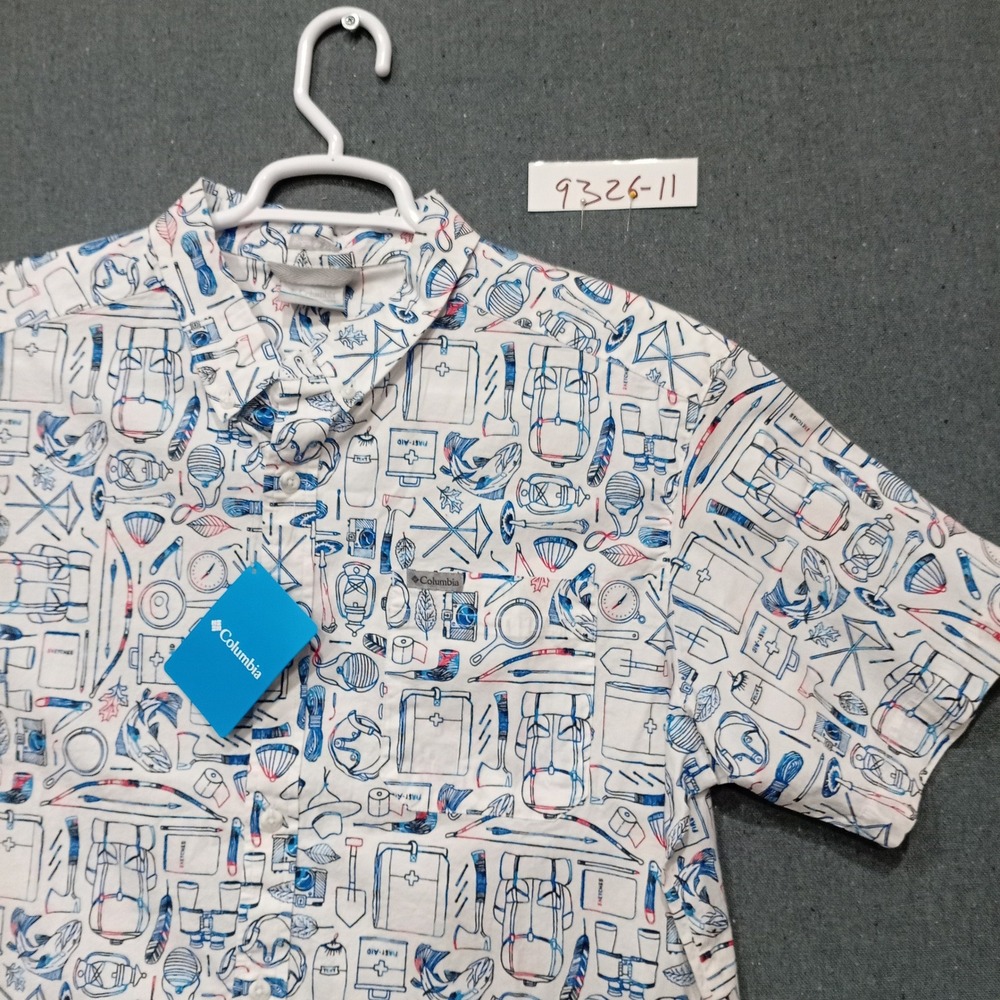Columbia Rapid Rivers Printed Short Sleeve Shirt White Camping Print AM0094 L